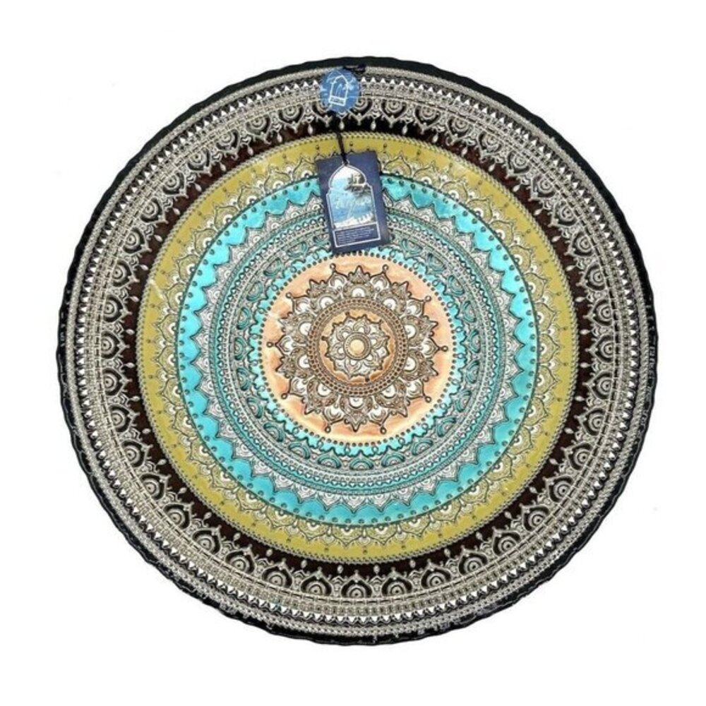 Turkish Glass Round Bowl Dinner Display Multi Color Oriental Lace 16” W XL